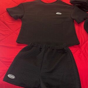 SHEIN Black Waffle Knit Two-Piece Set